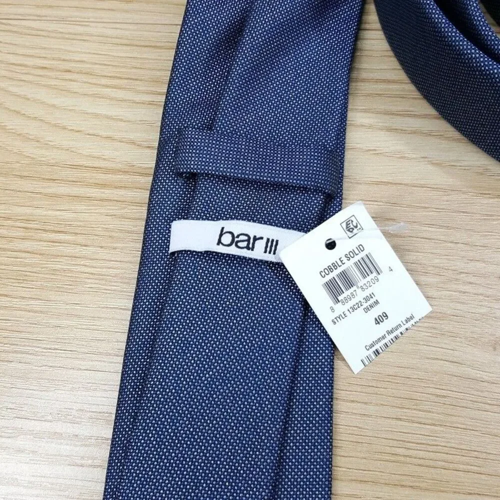 BAR III Mens Neck Tie Blue Micro Dot Slim Skinny Silk Blend